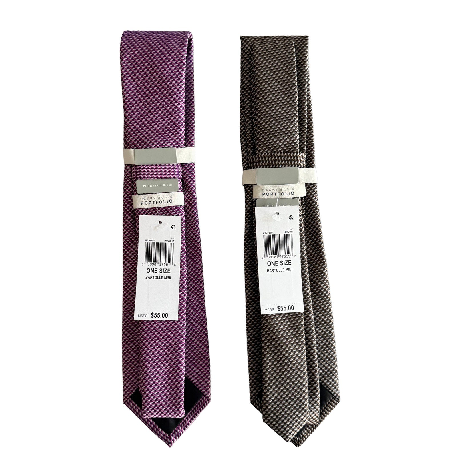 Perry Ellis Portfolio Men's Ties Lot of 2 Magenta & Brown Bartolle Mini