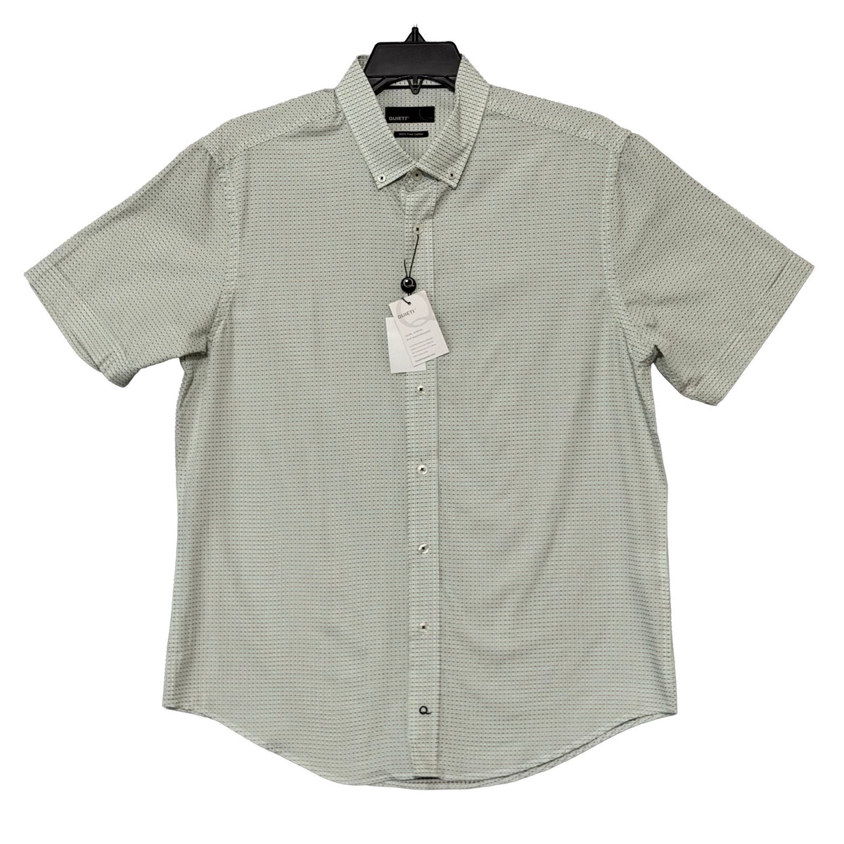 Quieti Casual Shirt Men's Large Short Sleeve Button-Down Cotton Green Check