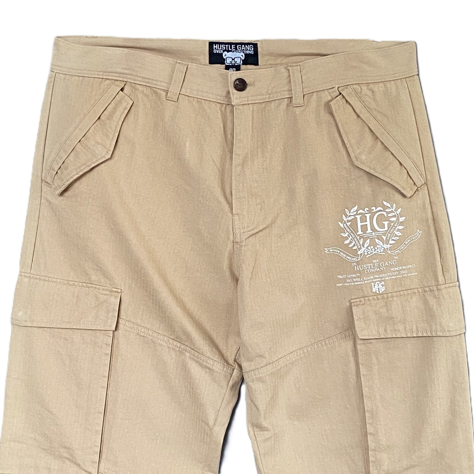 Hustle Gang Cargo Pants Men's 40"x32" Scratch Line Latte Cotton