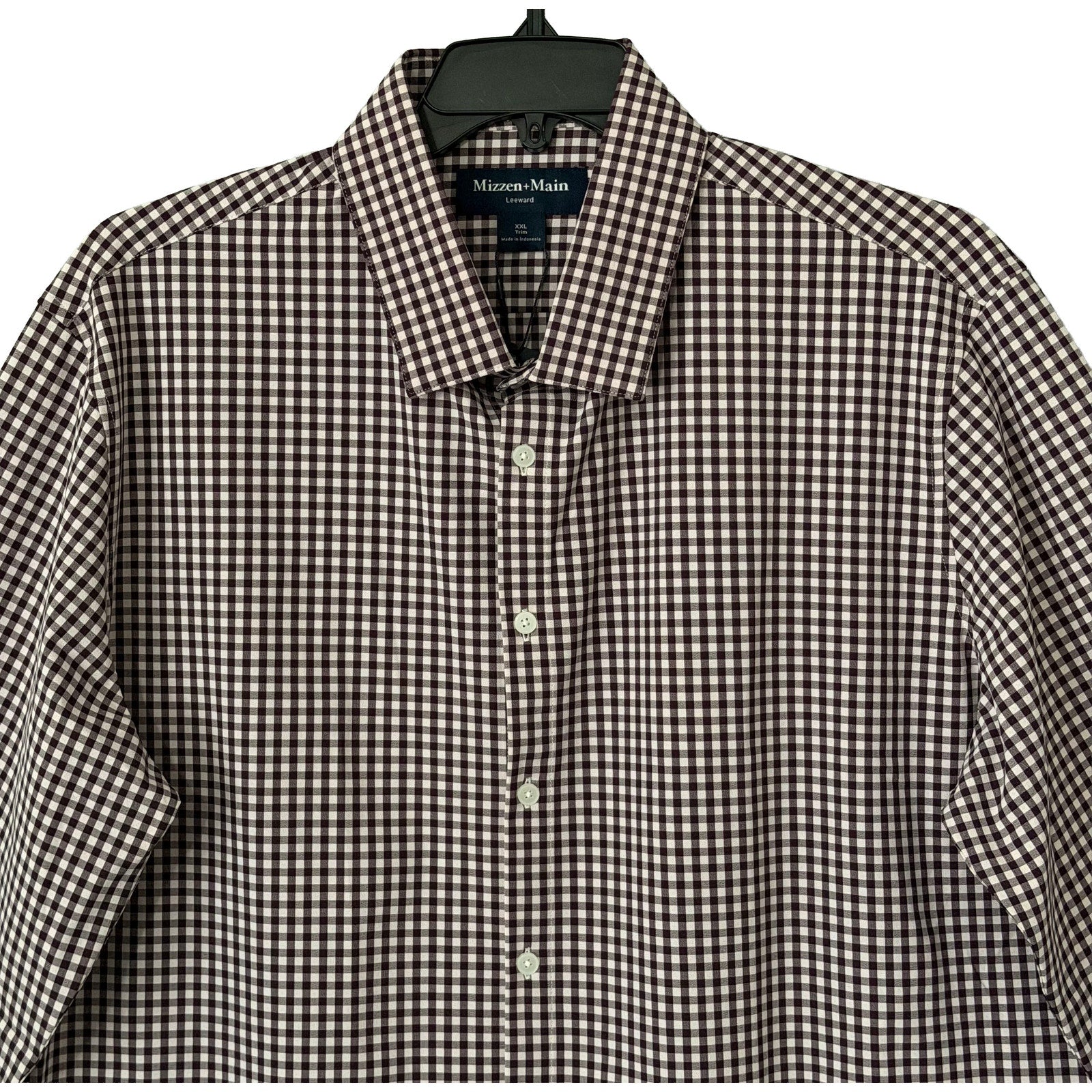 Mizzen+Main Shirt Men's XXL Leeward Trim Fit Long Slv Eggplant Crew Gingham