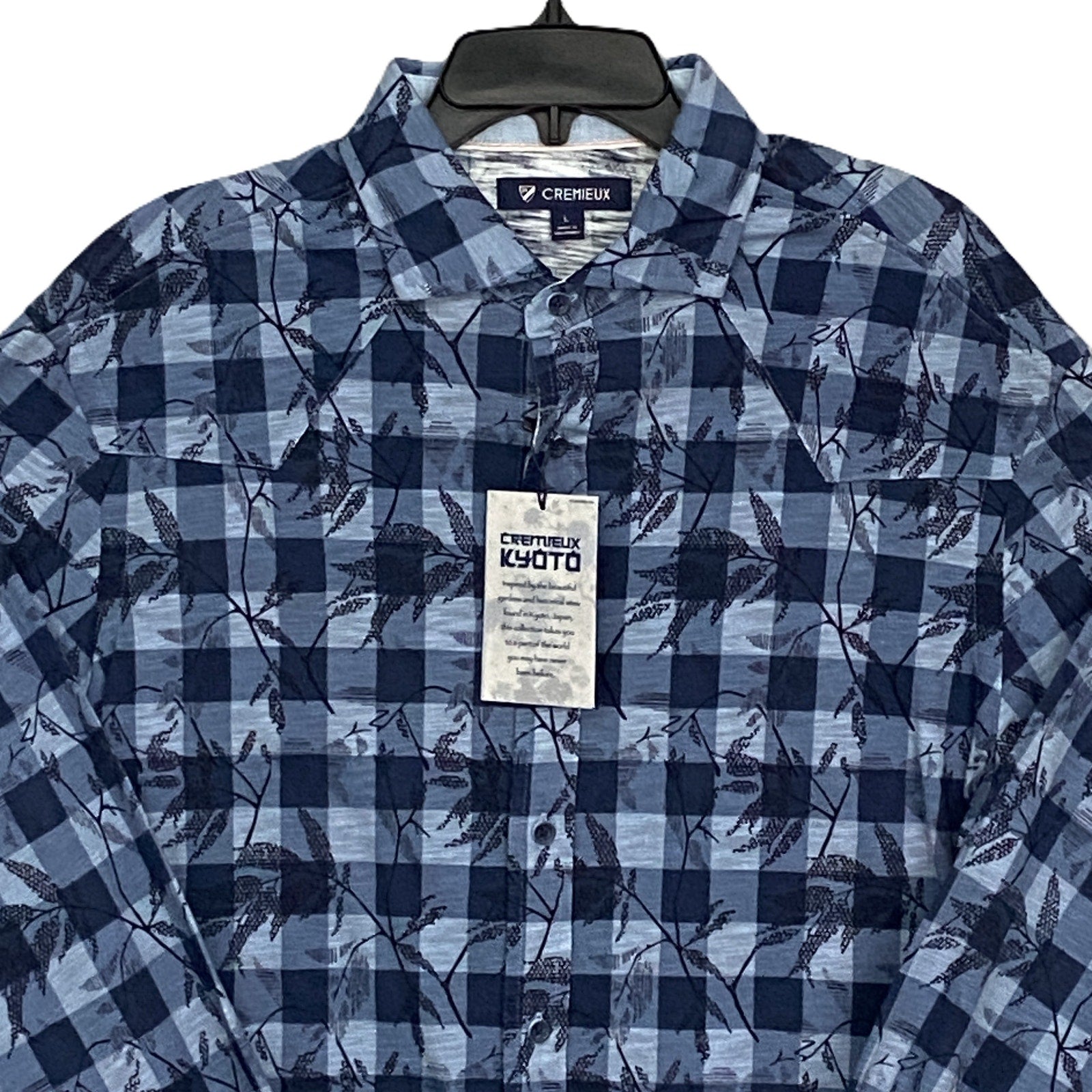 Daniel Cremiuex 38 Kyoto Men's Large Gingham Print Shirt Long Sleeve Blue