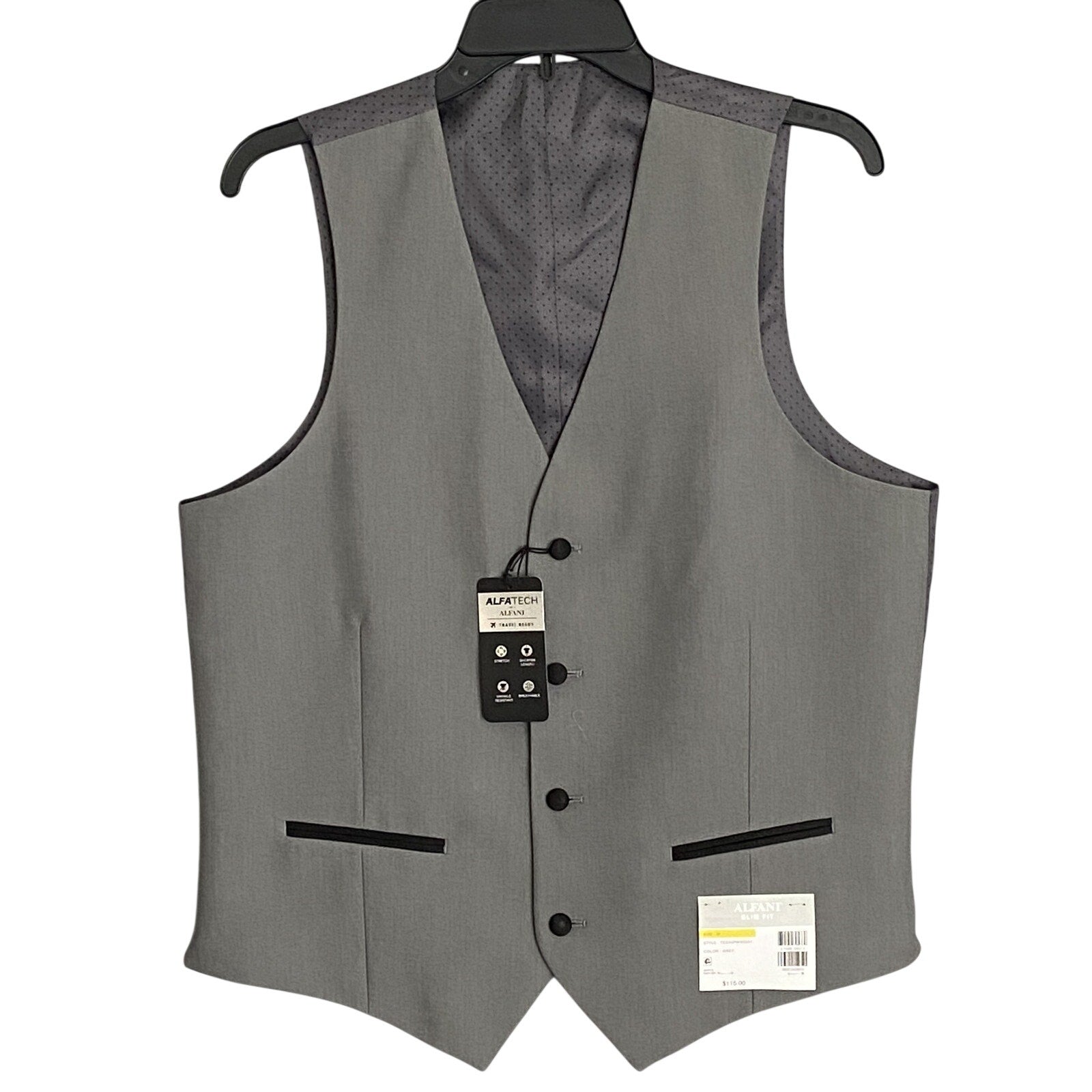 Alfani Tuxedo Vest Men's Small Slim Fit Stretch Fabric Grey & Black