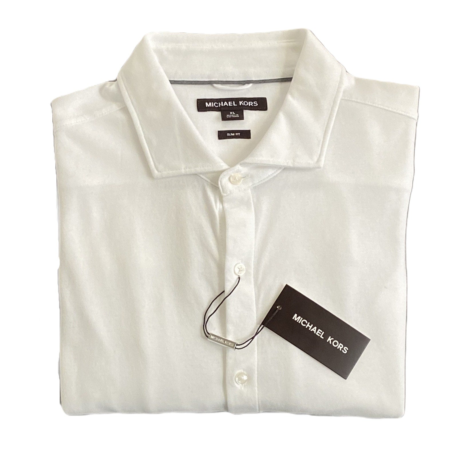 Michael Kors Dress Shirt Men's XL Slim Fit Long Sleeve Stretch White Knit