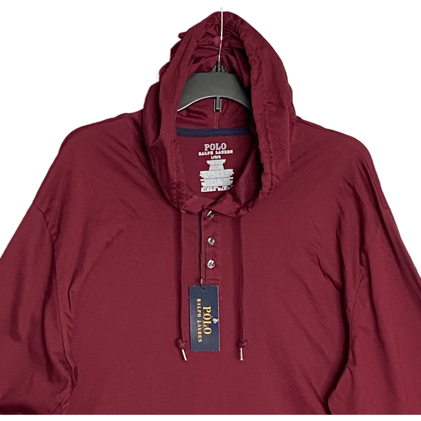 Polo Ralph Lauren Hoodie Men's Large T-Shirt Hoodie Button Drawstring Red NEW