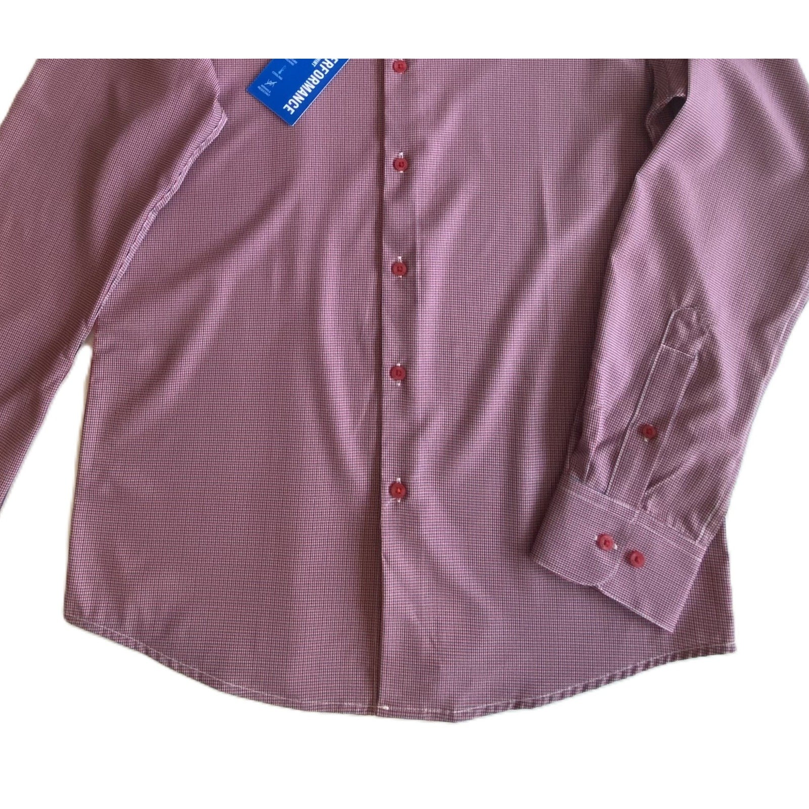 Nautica Dress Shirt Men's 14-14.5 32/33 Performance Slim Fit Red/Navy Check