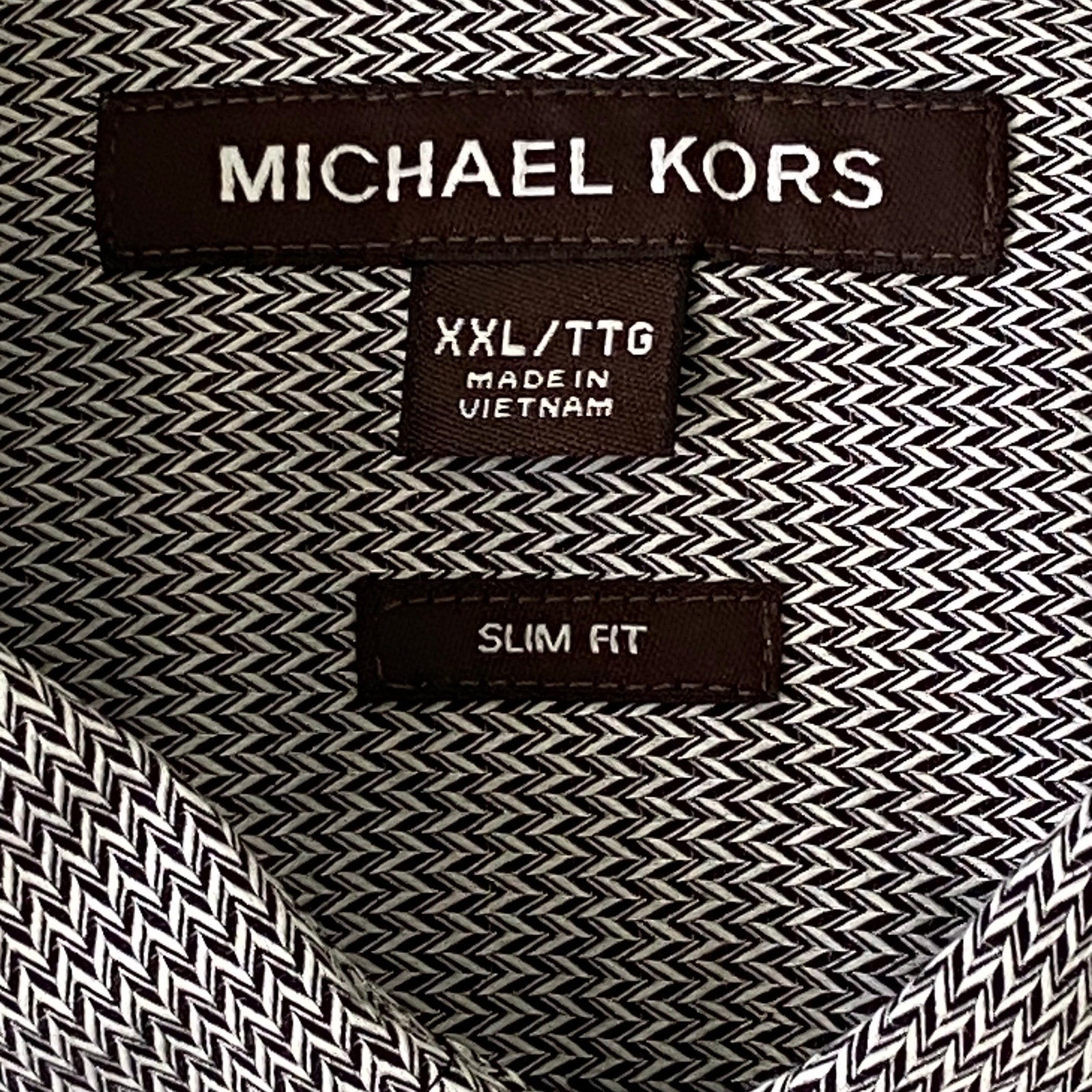 Michael Kors Dress Shirt Men's XXL Button-Down Slim Fit Black/White Geo