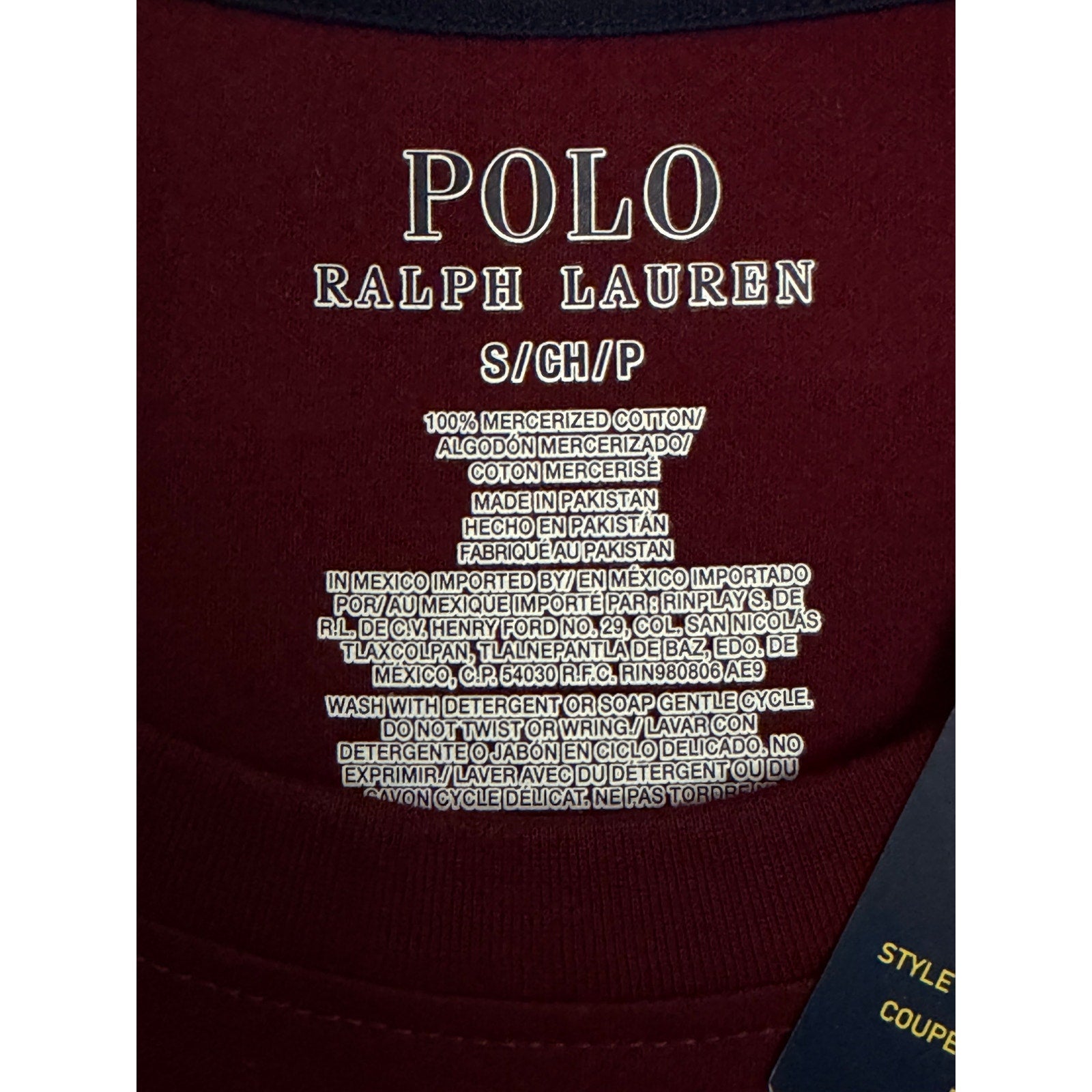 Polo Ralph Lauren T-Shirt Men's Small Crew Neck Short Sleeve Burgundy