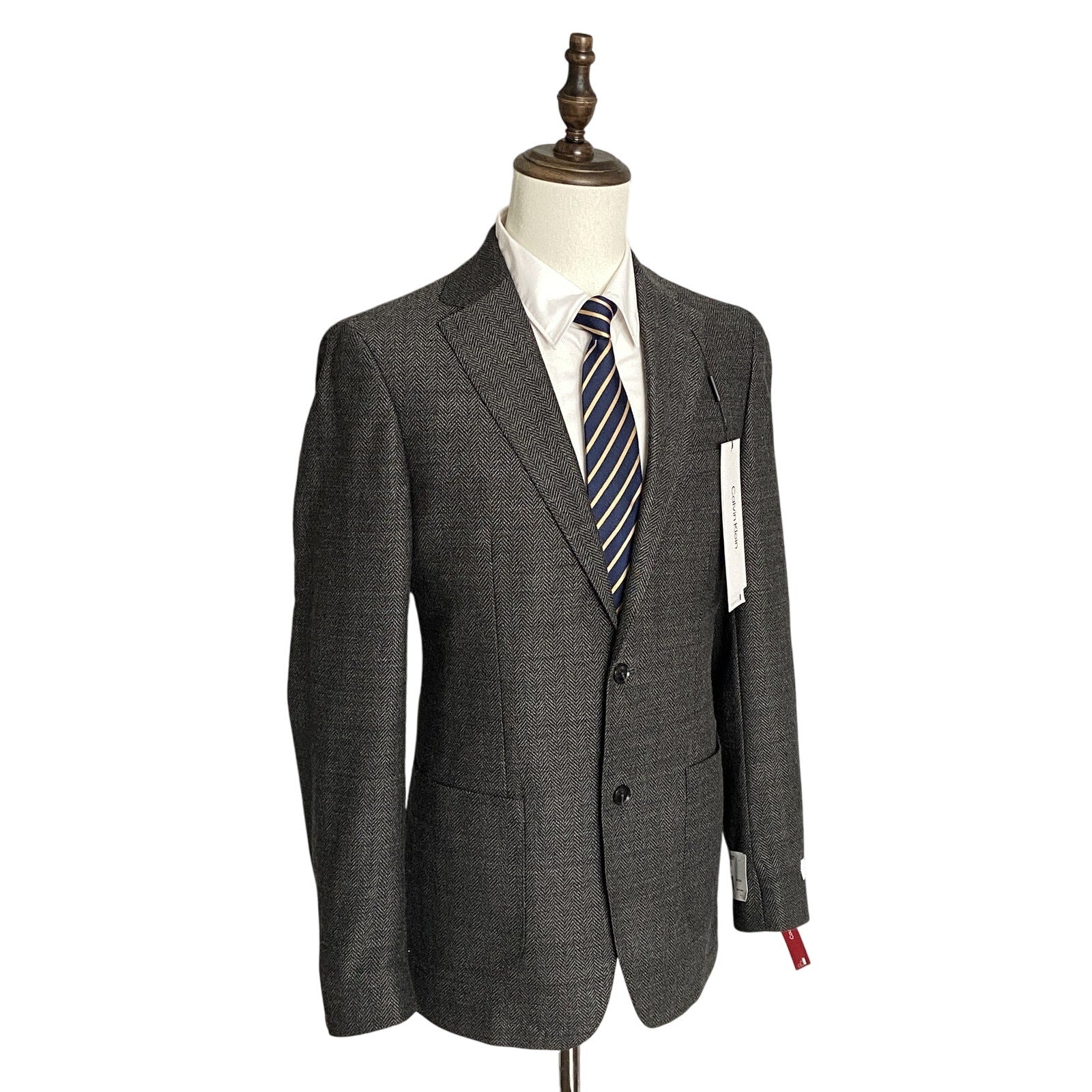 Calvin Klein Men's 36 Regular Sport Coat Slim-Fit Wool Charcoal Herringbone