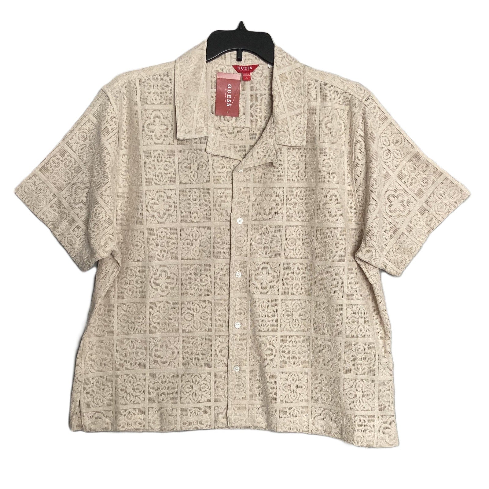 Guess Bacari Short Sleeve Shirt Men's XL Woven Cotton Blend Beige