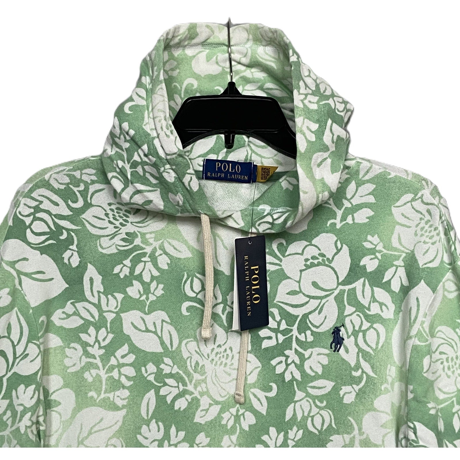 Polo Ralph Lauren Hoodie Men's Medium Drawstring Lightweight Green Floral