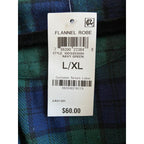 Club Room Men's Robe Size L/XL Plaid Shawl Collar Flannel Robe Navy/Green