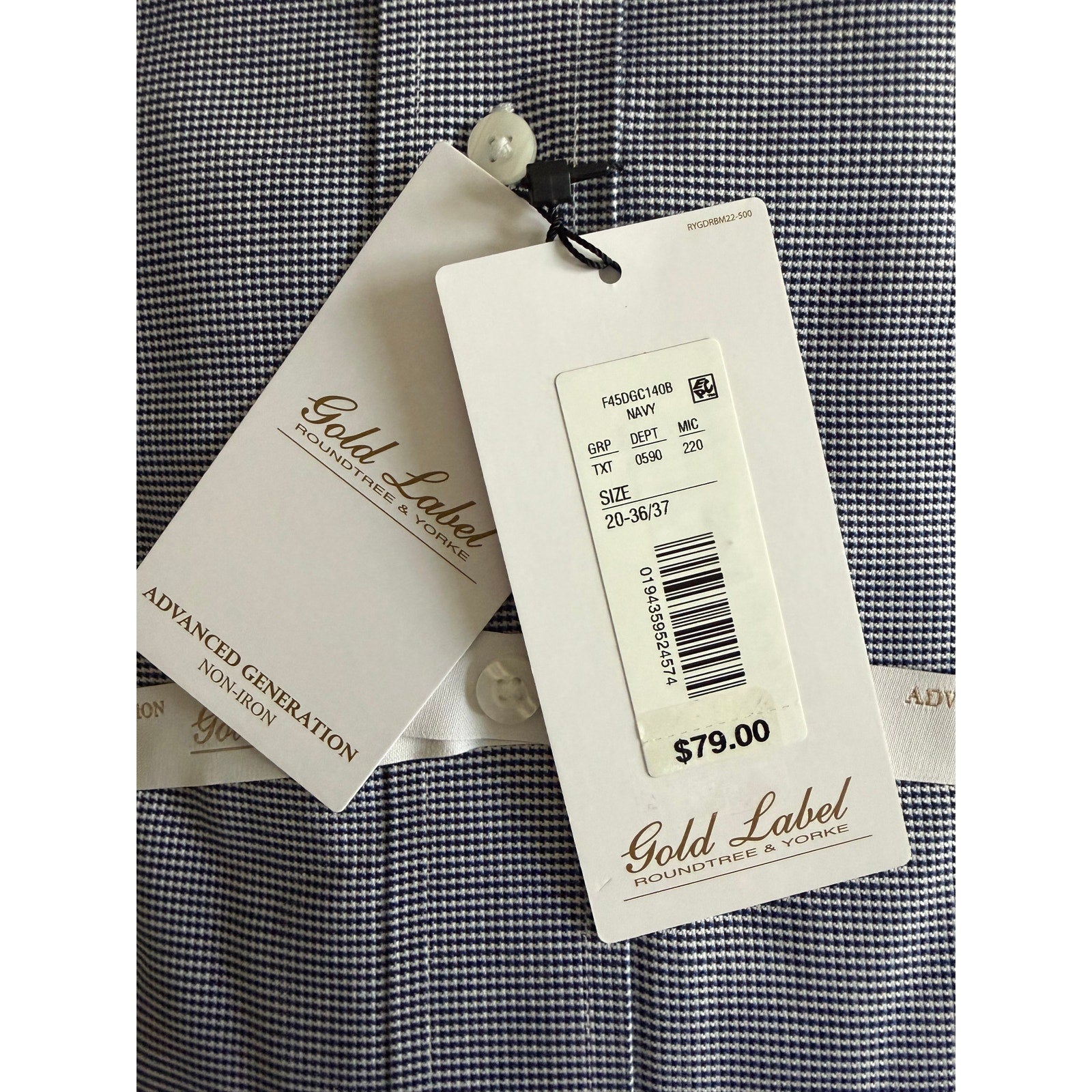 Roundtree & Yorke Shirt Big & Tall Men's 20 36/37 Dress Shirt Navy Blue