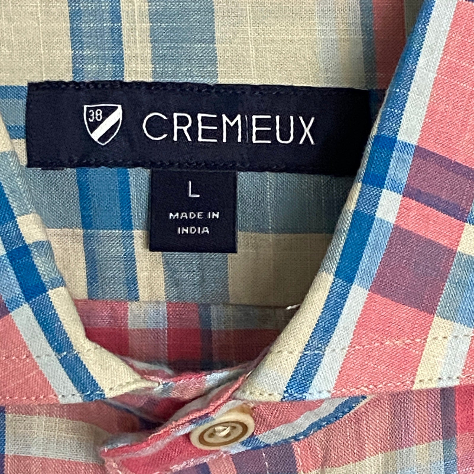 Daniel Cremieux 38 Men's Large Short Sleeve Button-Up Shirt Pink & Blue