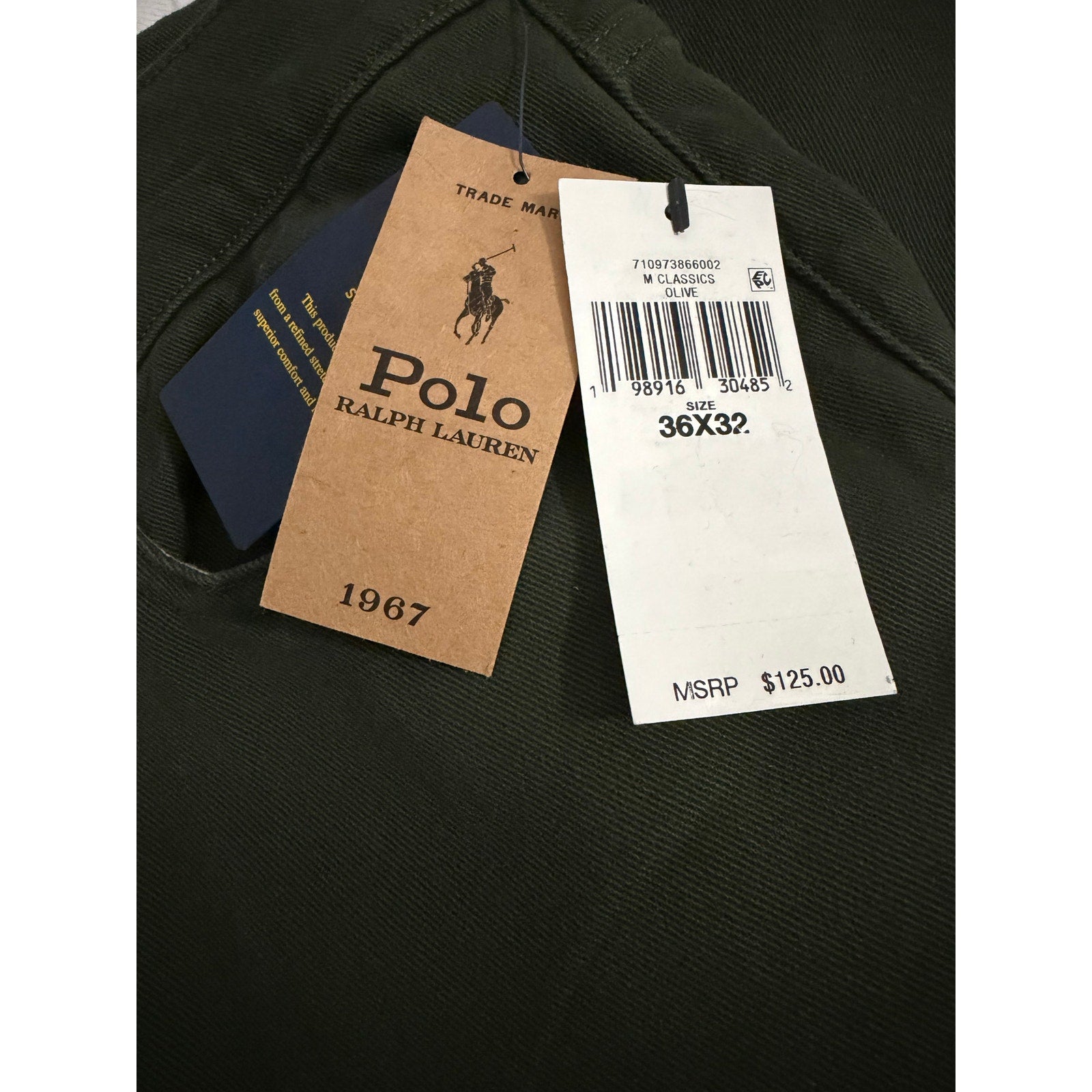 Polo Ralph Lauren Jeans Men's 36"x32" Sullivan Slim 1967 Stretch Olive