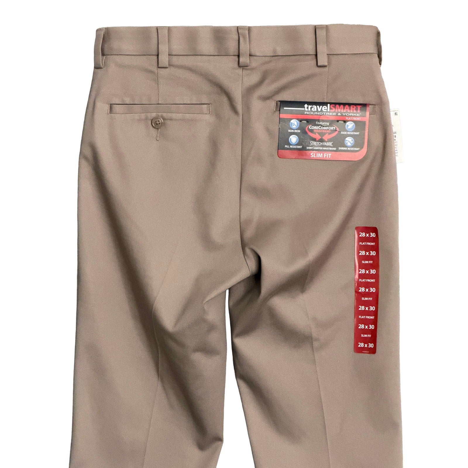 Roundtree & Yorke Pants Men's 28"x30" TravelSmart Slim Fit Stretch Taupe