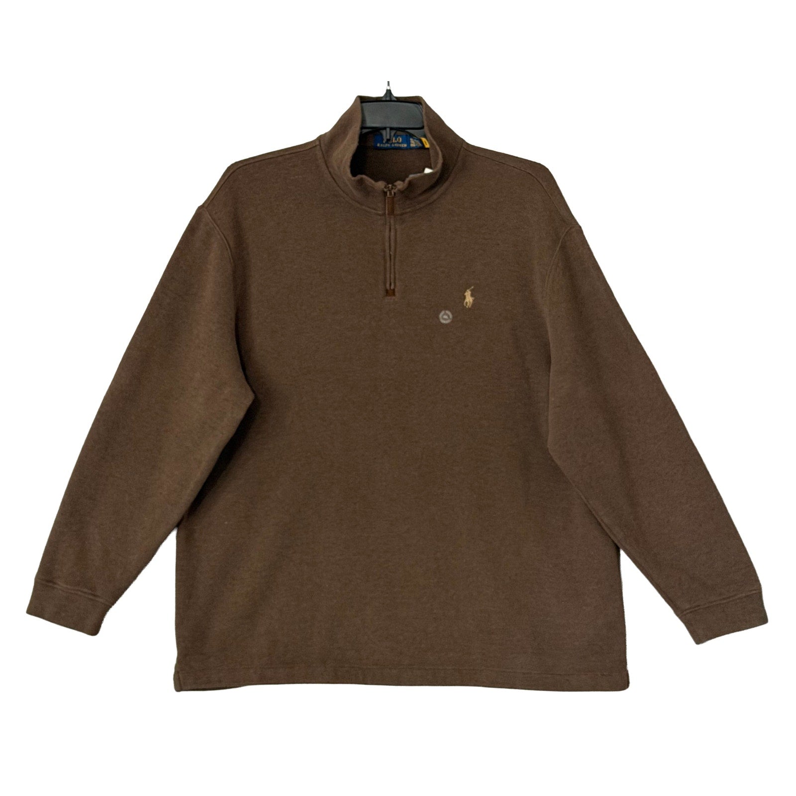 Polo Ralph Lauren Quarter-Zip Men's XXL Mock Neck Cotton Knit Pullover Brown