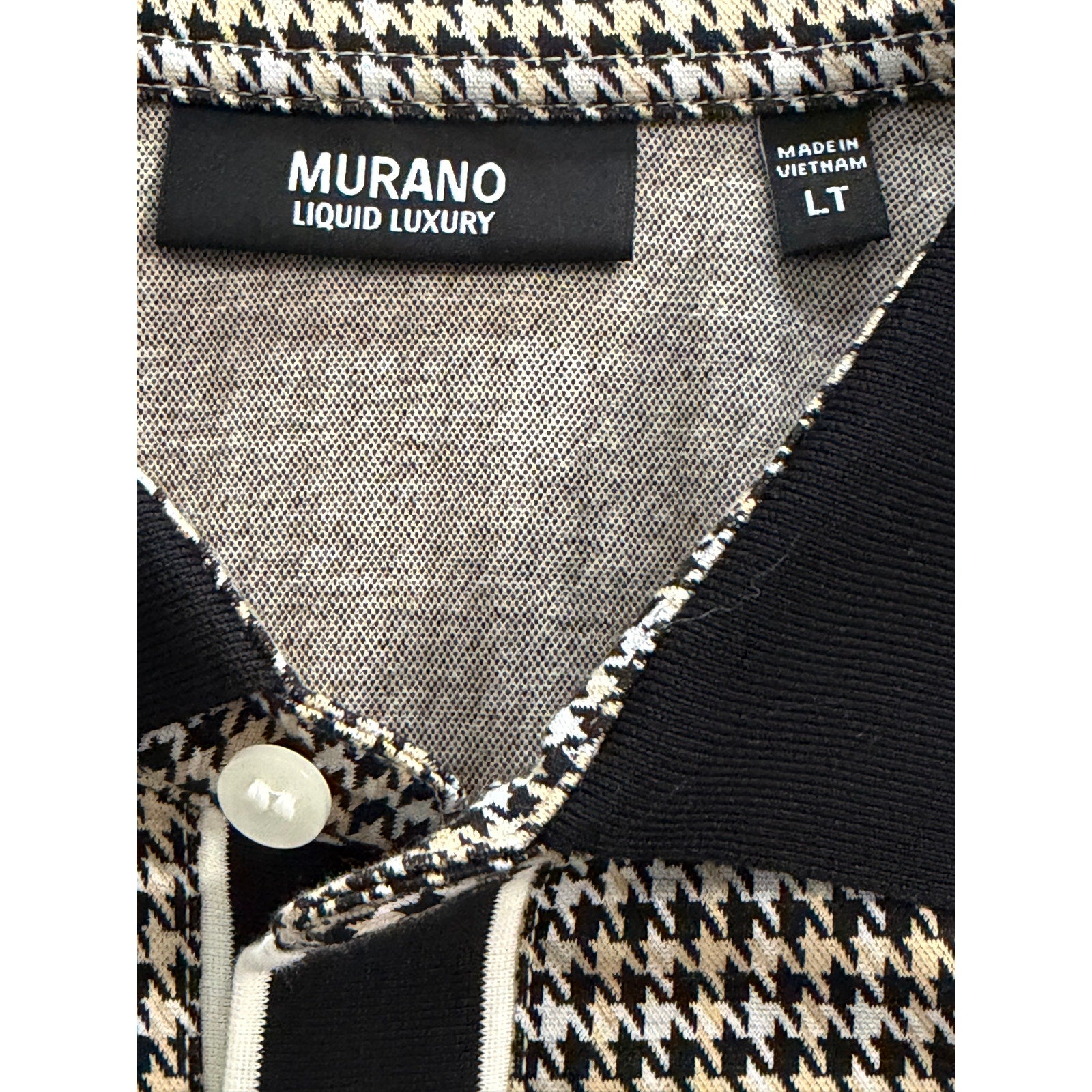 Murano Polo Shirt Men's LT Big & Tall Short Sleeve Brown Black Houndstooth