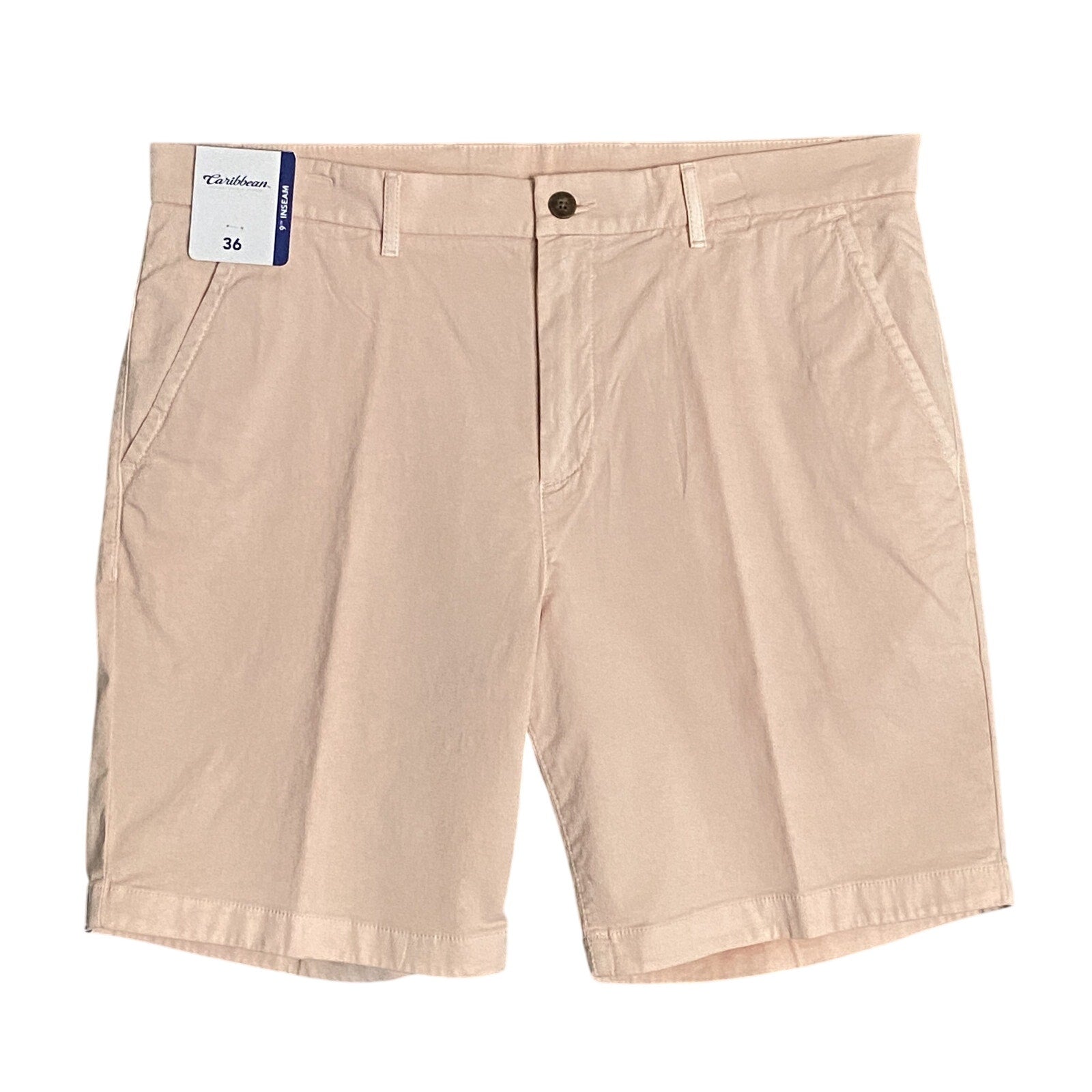 Roundtree & Yorke Shorts Caribbean Men's 36 x 9 Flat Front Stretch Peach