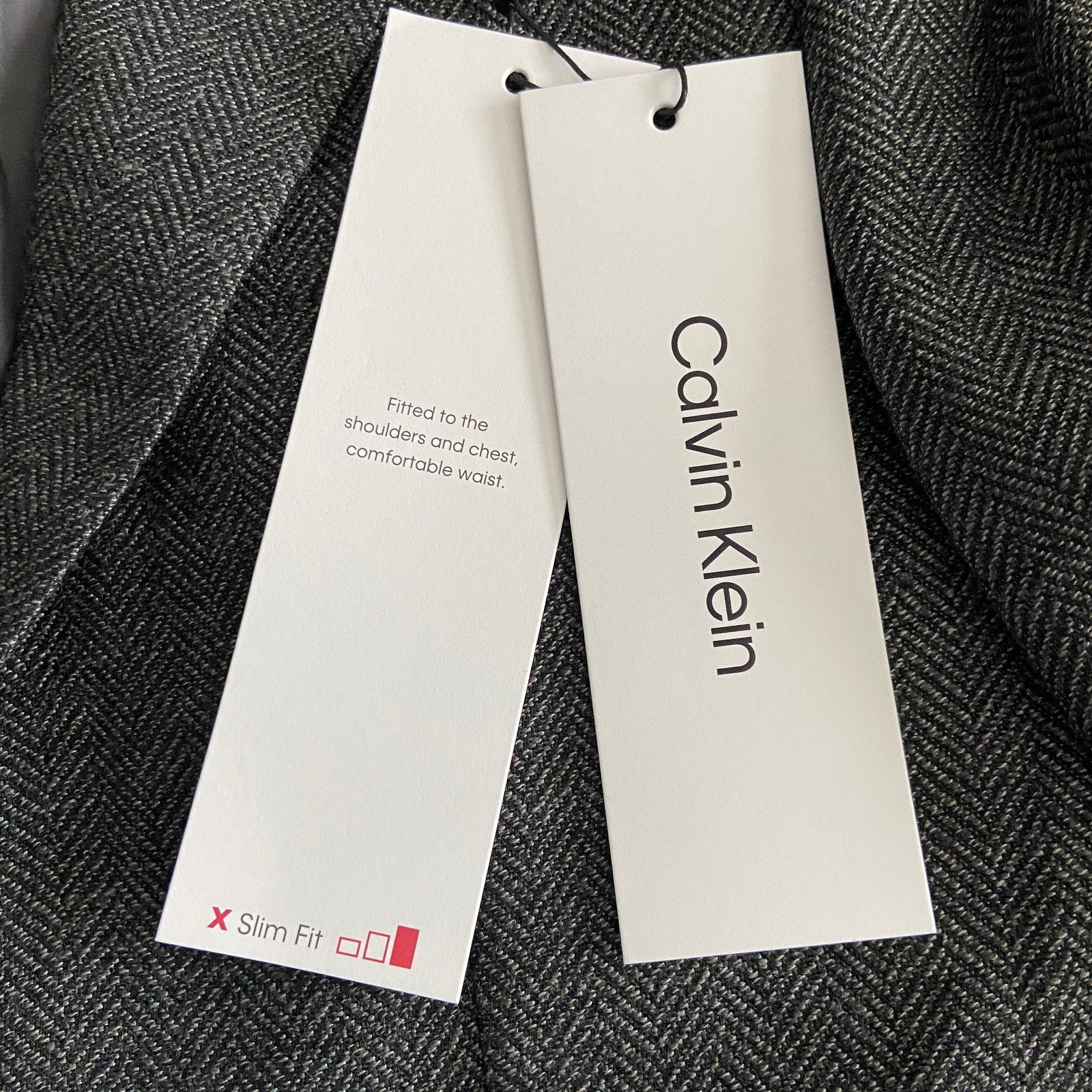 Calvin Klein Men's 36 Regular Sport Coat Slim-Fit Wool Charcoal Herringbone