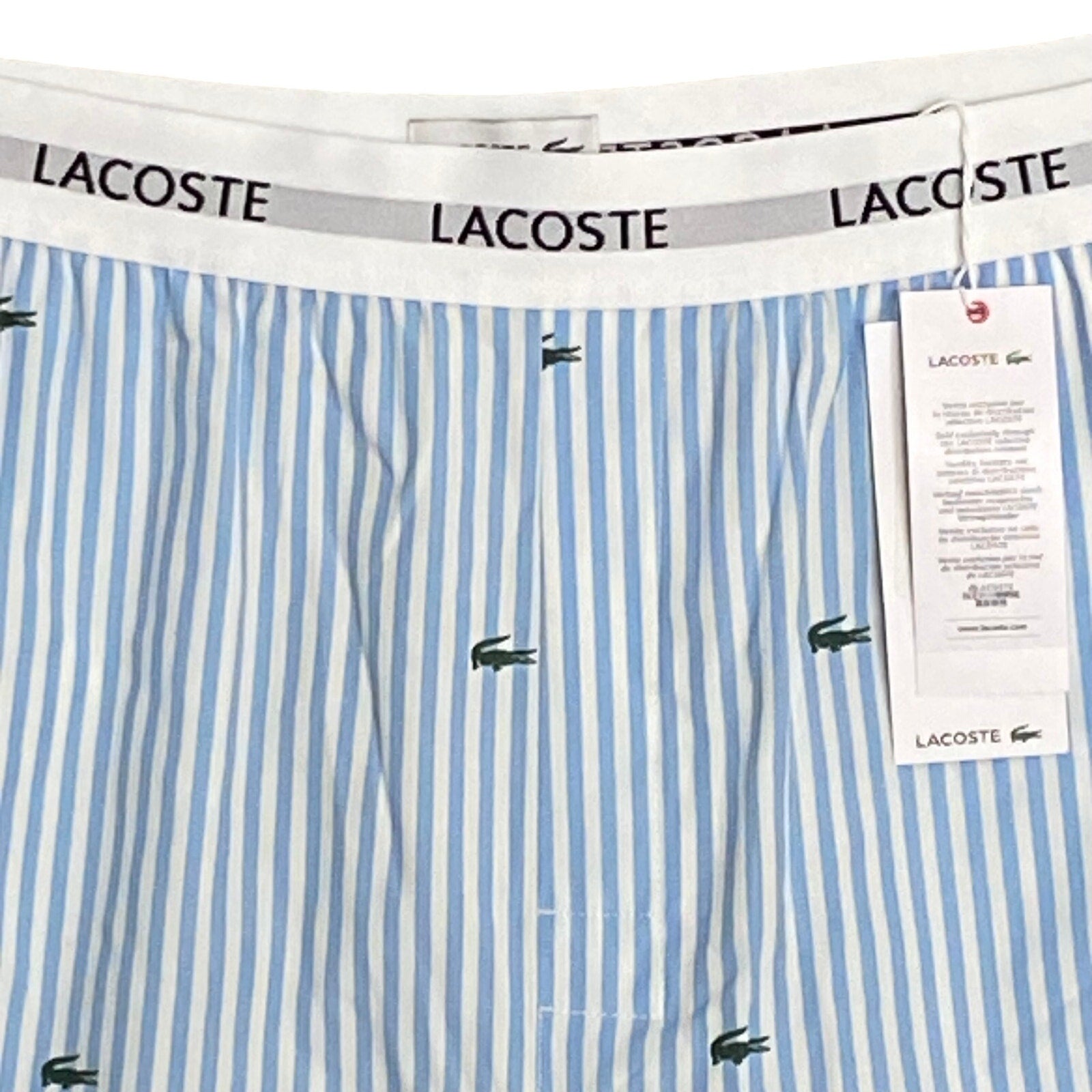 Lacoste Sleepwear Men's XL Poplin Pajama Shorts Cotton Blue Pinstripe
