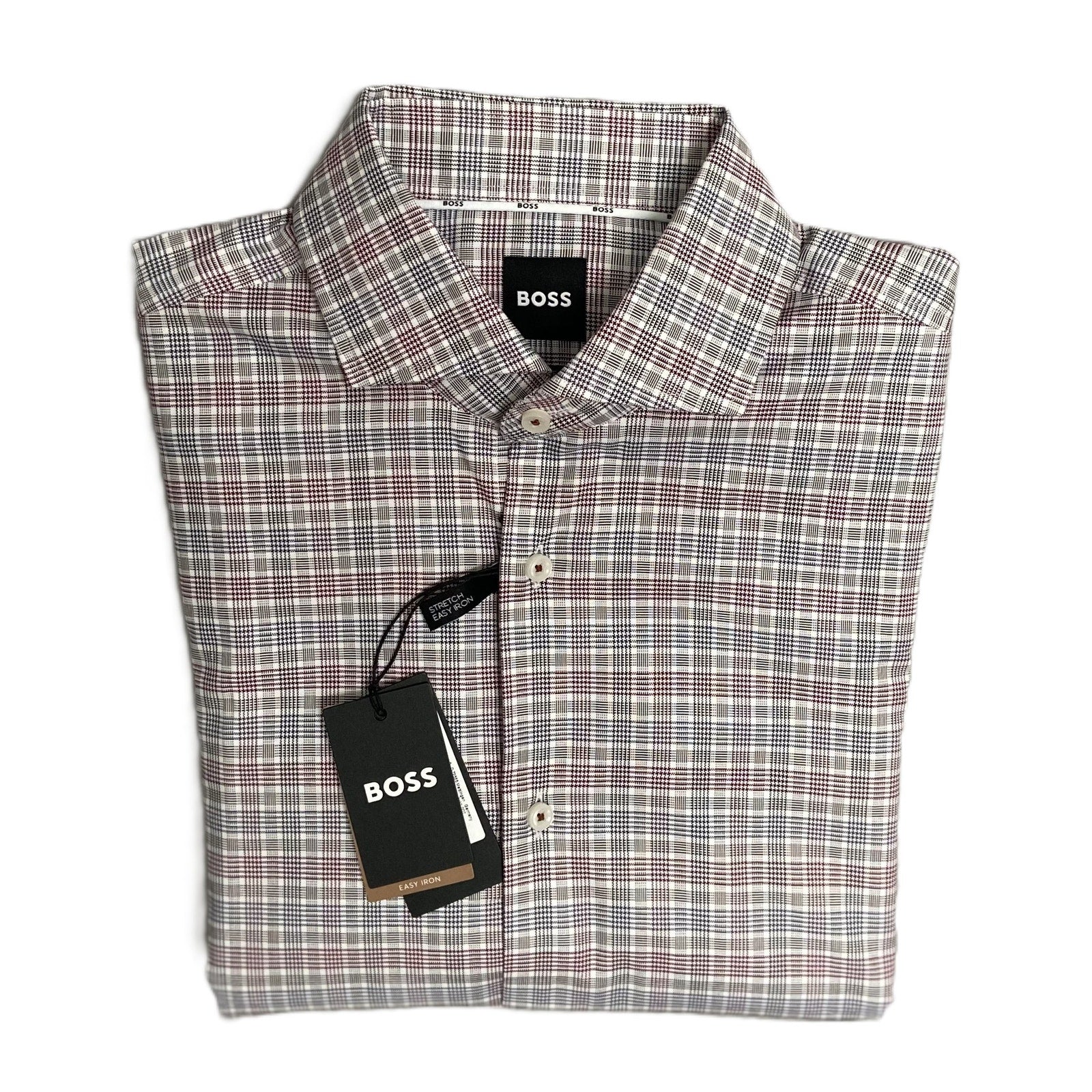 Boss Dress Shirt Men's Small 15-32/33 Sharp Fit Stretch Red & Black Plaid