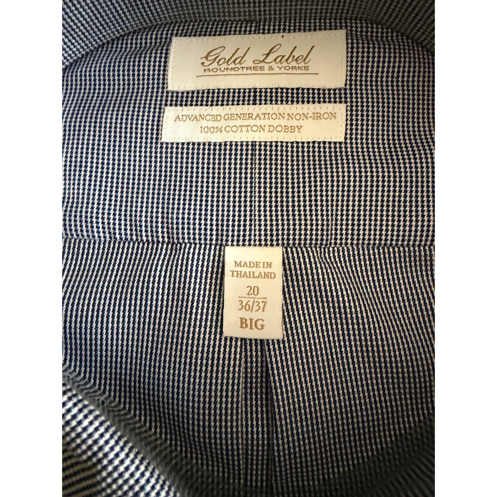 Roundtree & Yorke Shirt Big & Tall Men's 20 36/37 Dress Shirt Navy Blue