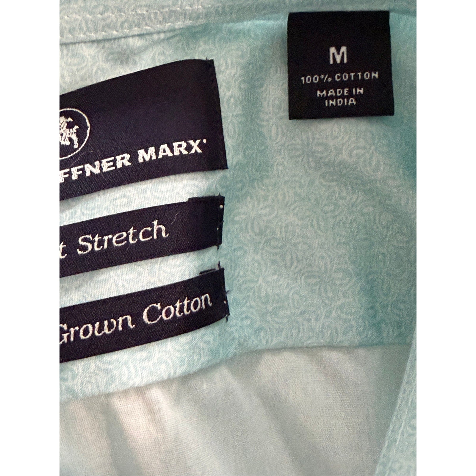 Hart Schaffner Marx Shirt Men's Medium Short Slv Comfort Stretch Cotton Blue