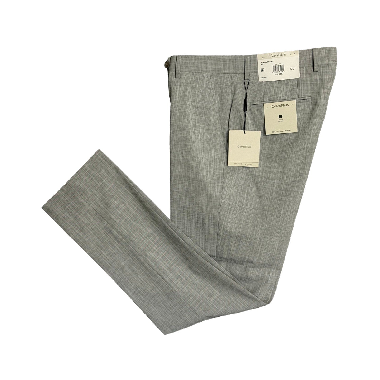 Calvin Klein Dress Pant Men's 32"x32" Slim Fit Flat Front Stretch Light Grey