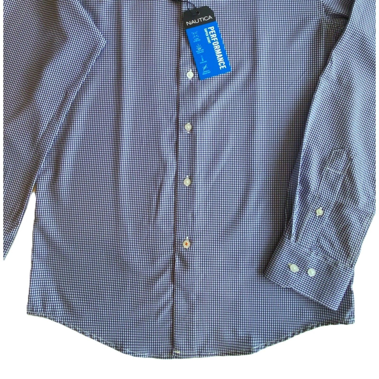 Nautica Dress Shirt Men's 14-14.5 32/33 Performance Slim Fit Blue White Ck