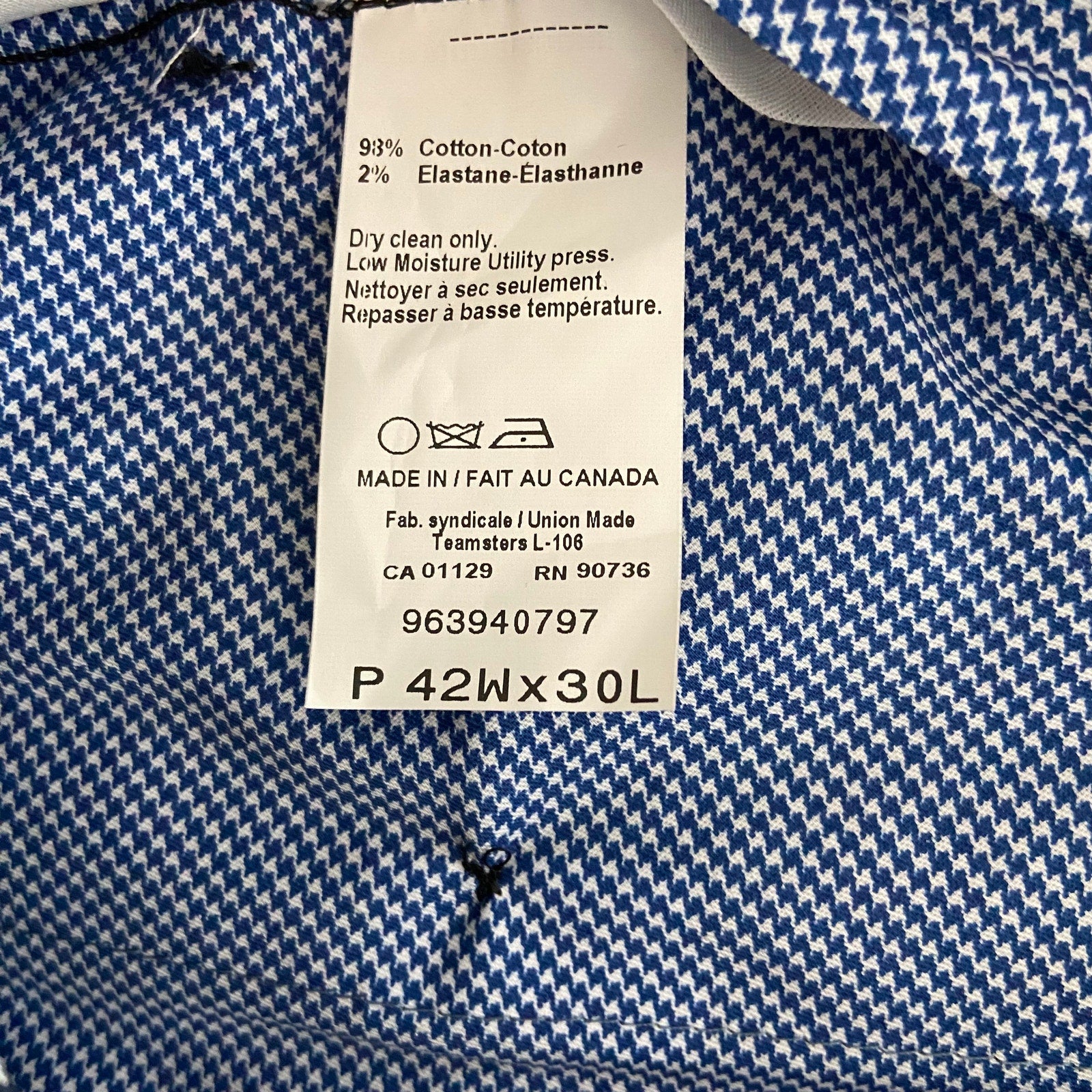 Hart Schaffner Marx Pant Men's 42x30 Dress Pant Platinum New York Fit Blue