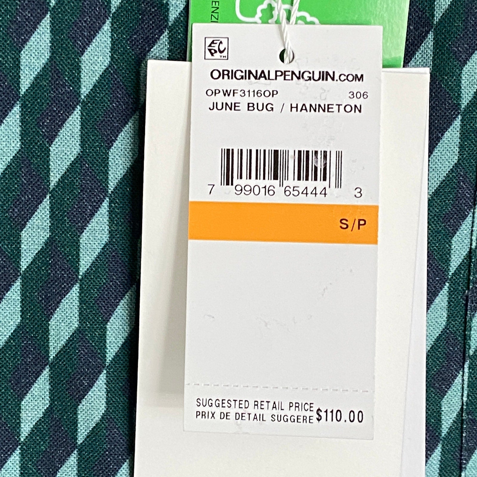 Penguin Shirt Men's Small Long Sleeve Button-Down Shirt Green Geo Print