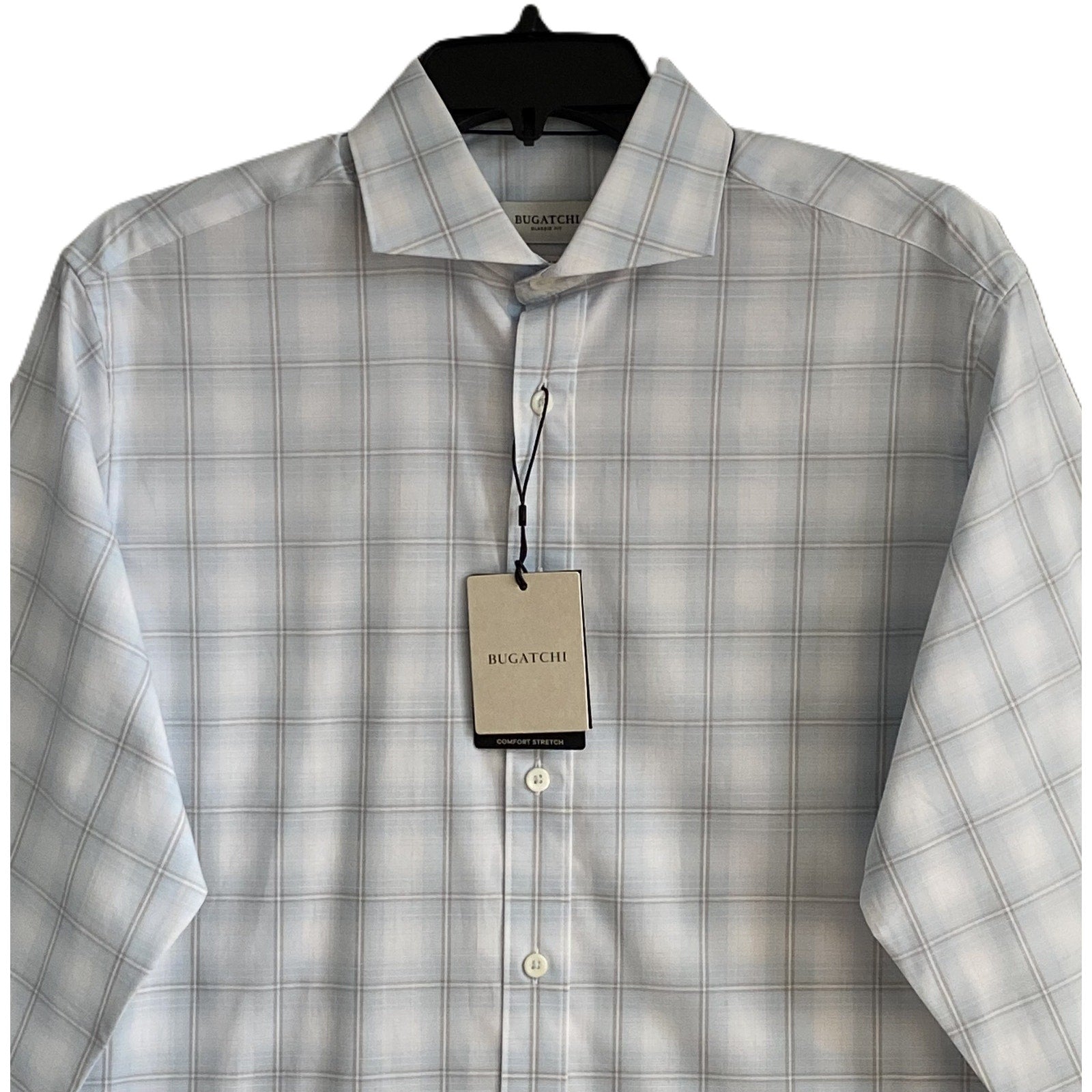Bugatchi Dress Shirt Men's Small Long Sleeve Button-Up Blue Gray Window Pane