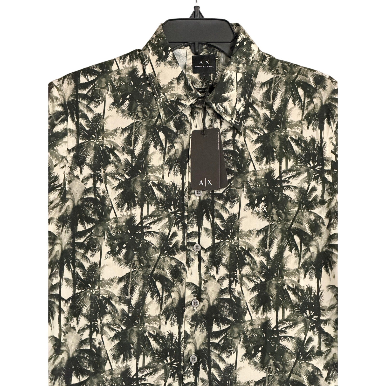 Armani Exchange Casual Shirt Men's Small Short Sleeve White/Green Resort