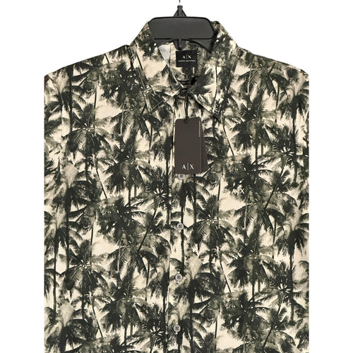 Armani Exchange Casual Shirt Men's Small Short Sleeve White/Green Resort