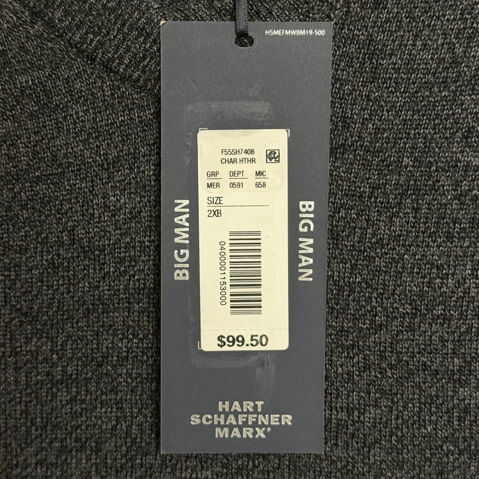 Hart Schaffner Marx Sweater Vest Men's 2XB Big & Tall Wool Charcoal Heather