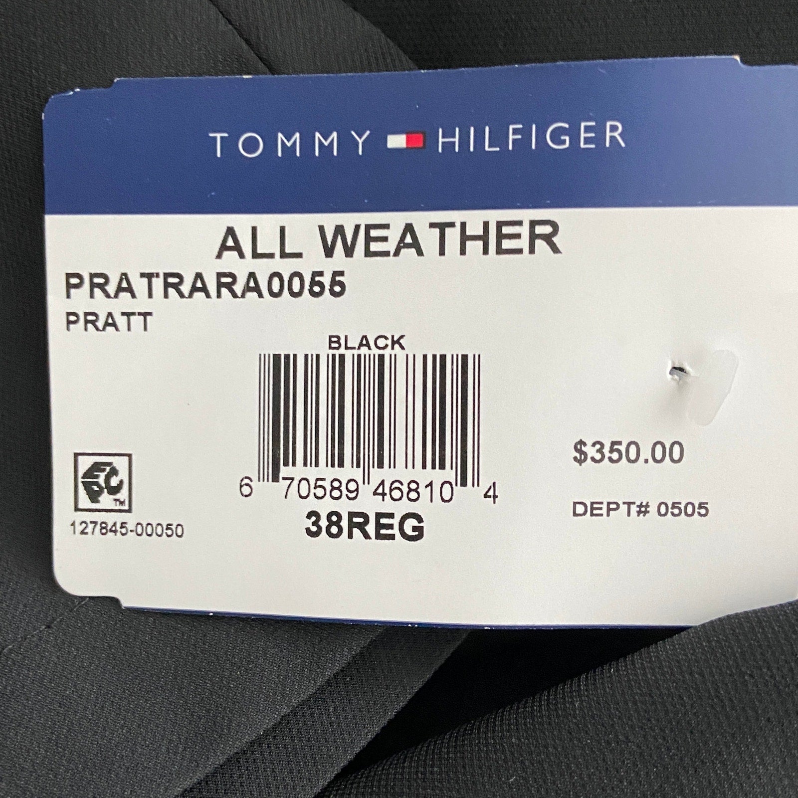 Tommy Hilfiger Men's 38 Regular Double-Breasted Belted Trench Coat Black