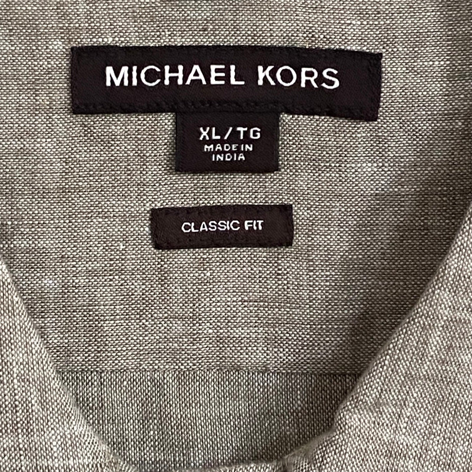 Michael Kors Linen Shirt Men's XL Classic Fit Short Sleeve Gray Heather