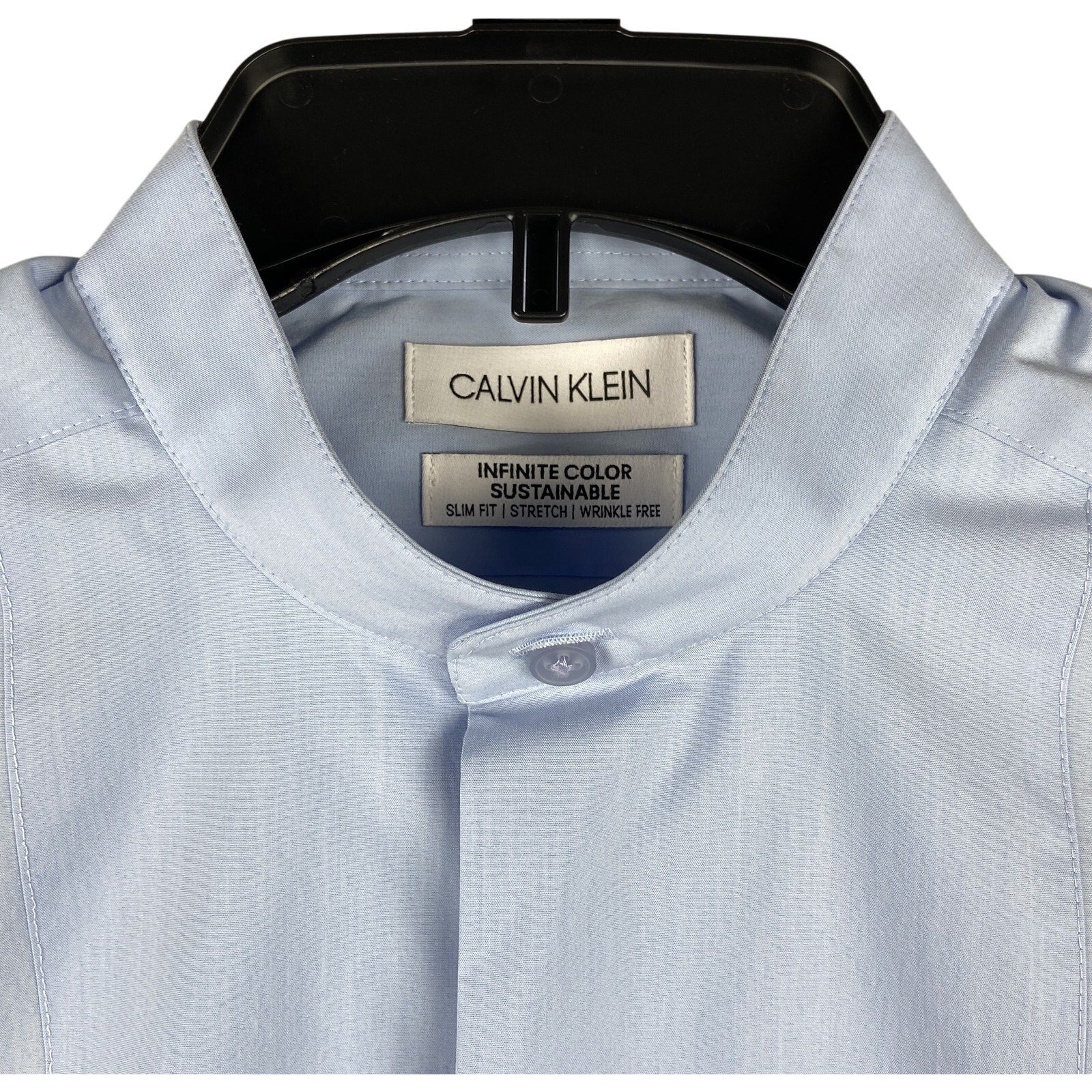 Calvin Klein Shirt Men's Small 14-14.5 Infinite Color Slim Fit Band Collar Blue