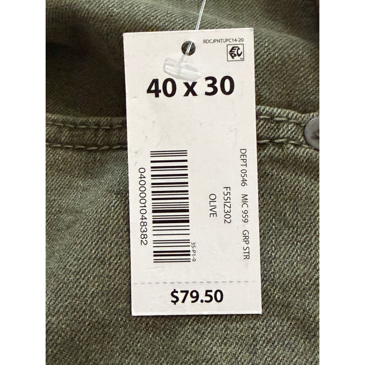 Daniel Cremieux Premium Denim Pants Men's 40"x30" Straight Fit Olive Green