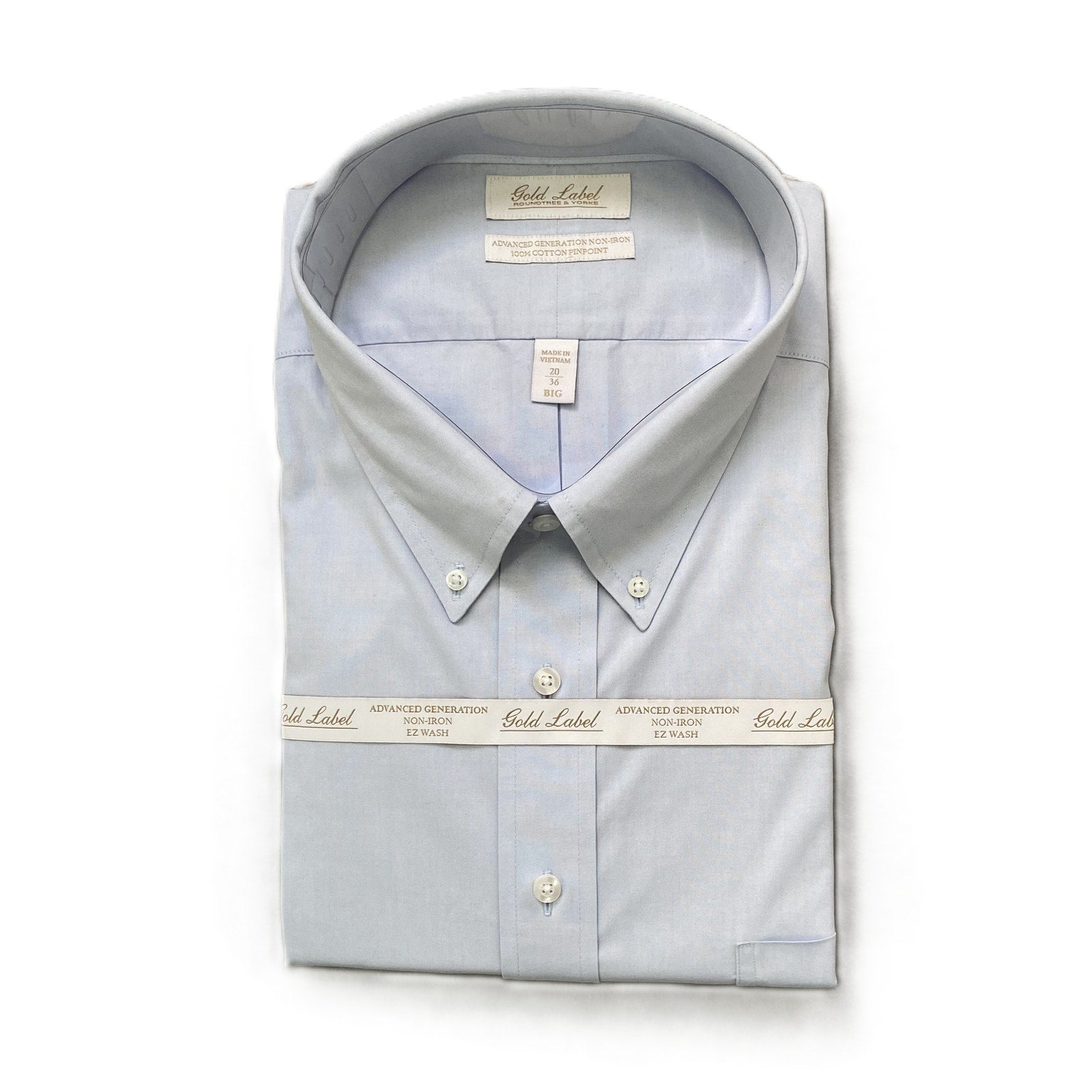 Roundtree & Yorke Shirt Big & Tall Men's 20 36 Dress Shirt Light Blue