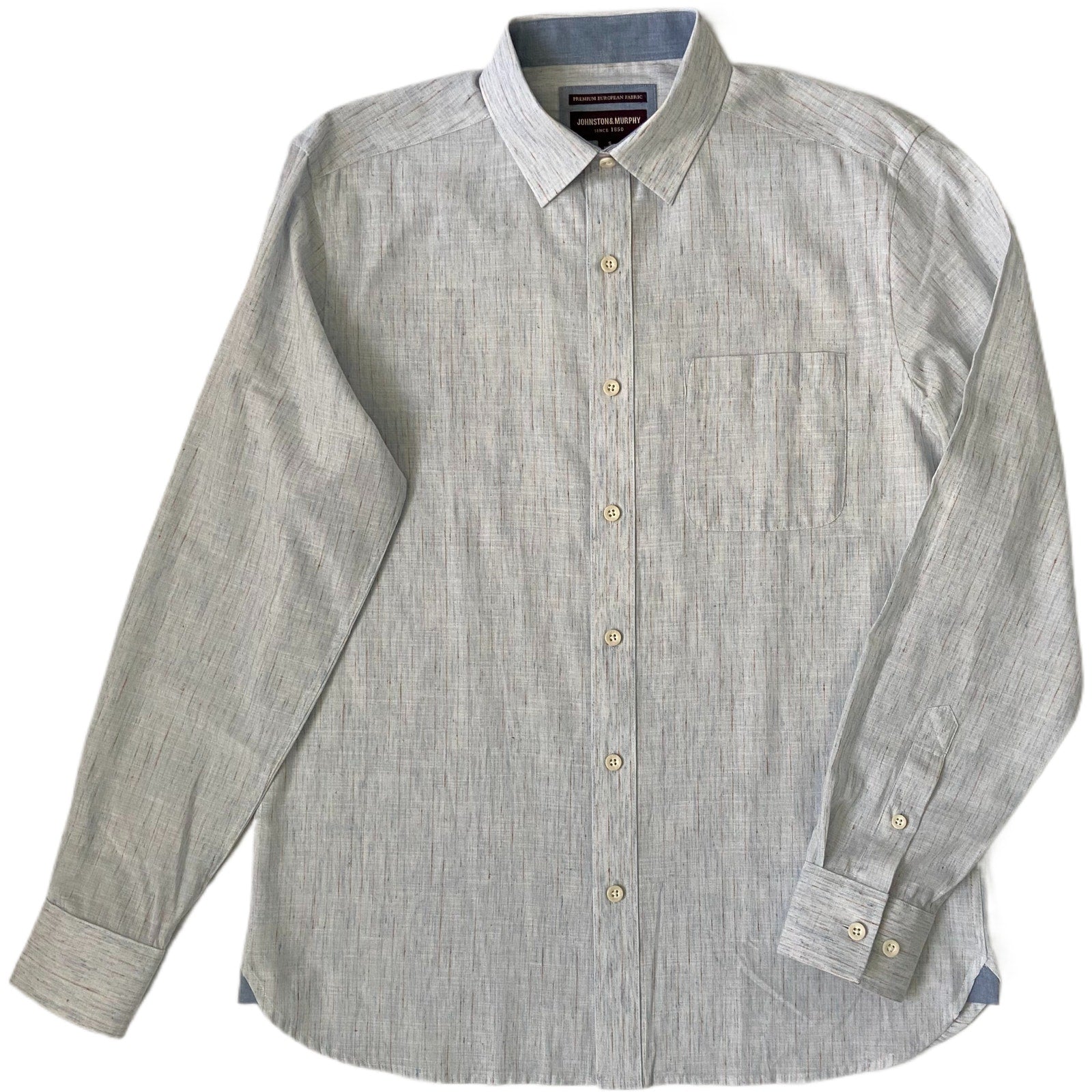 Johnston & Murphy Shirt Men's Small Button-Up Shirt Linen Blend Blue Stripes