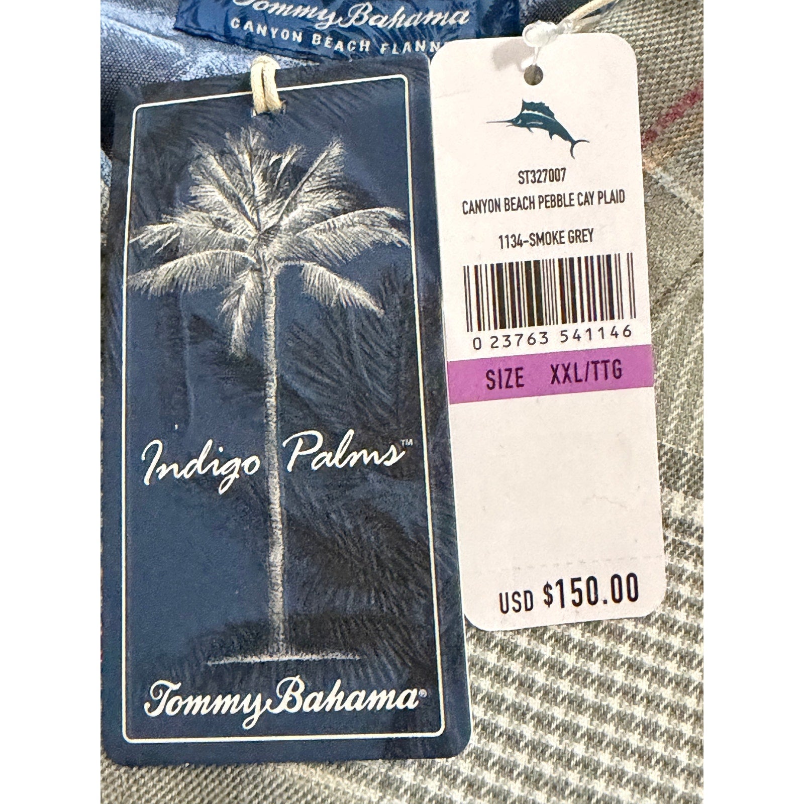 Tommy Bahama Shirt Men's XXL Canyon Beach Flannel Smoke Grey Plaid