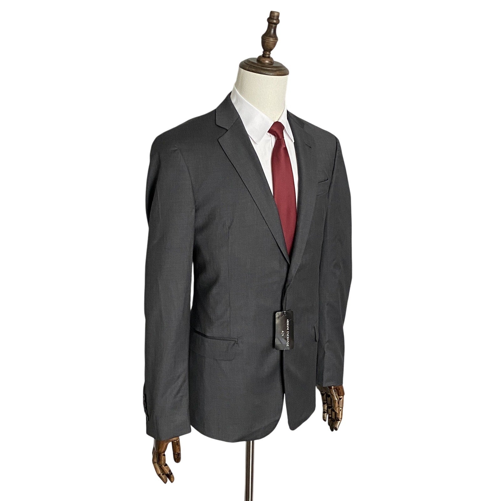 Armani Exchange Suit Jacket Men's 40 Regular Wool Solid Grey NEW