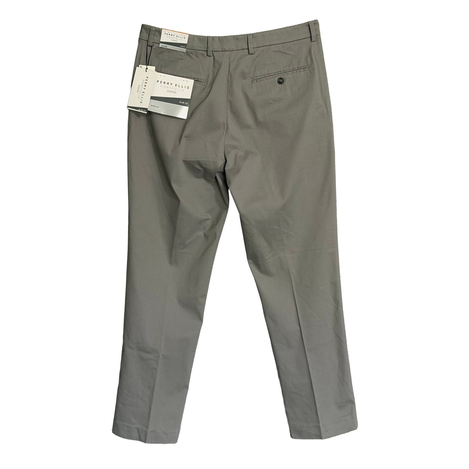 Perry Ellis Pant Men's 33"x30" Slim Fit Chino Stretch Fabric Chiseled Stone