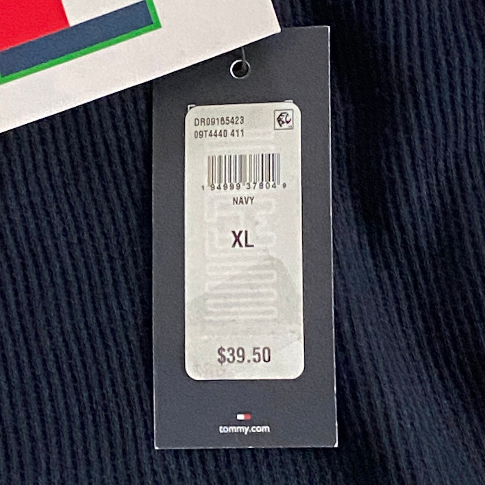 Tommy Hilfiger Tee Men's XL Long Sleeve Waffle-Knit Crew Neck Navy Blue