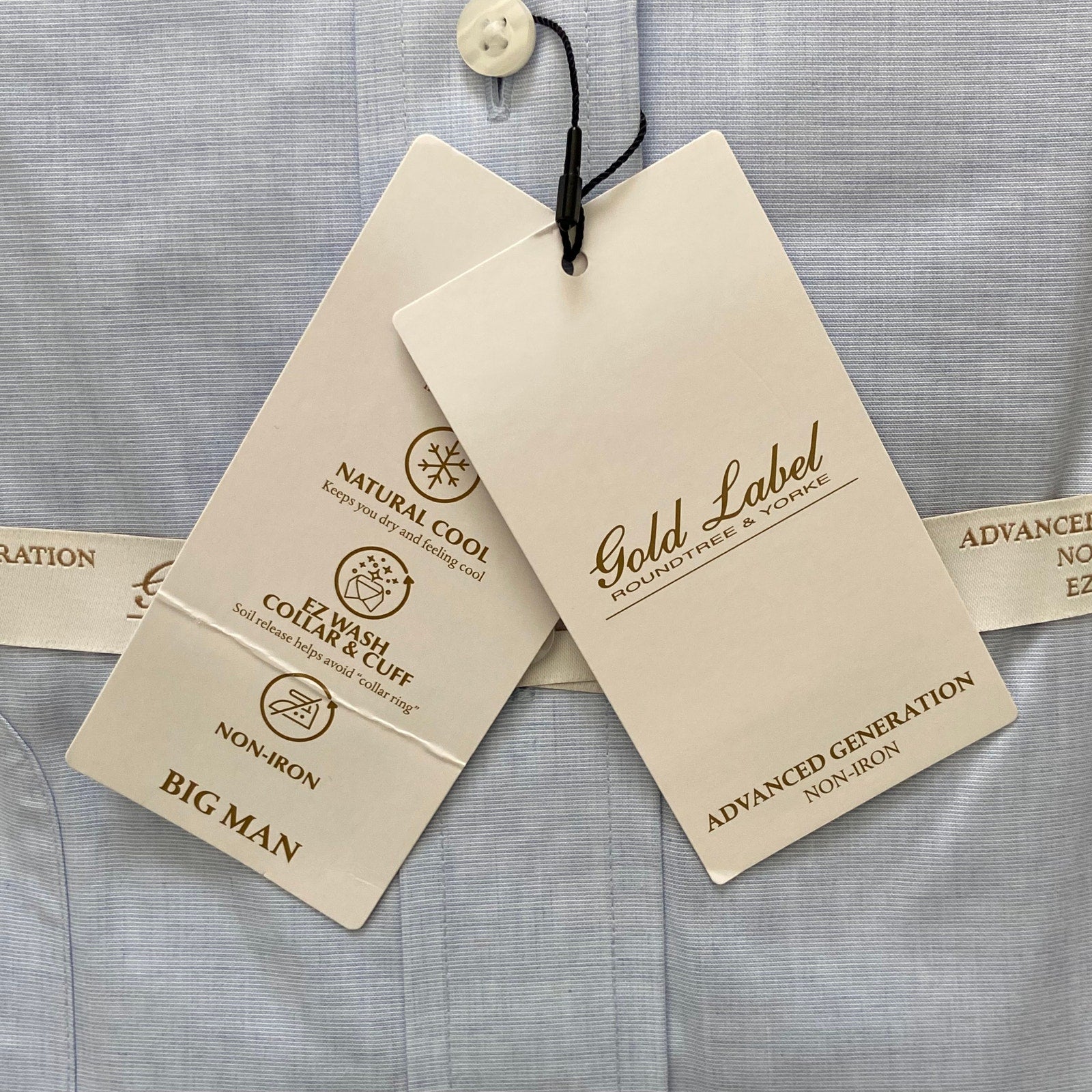 Roundtree & Yorke Shirt Big & Tall Men's 20 36/37 Dress Shirt Light Blue