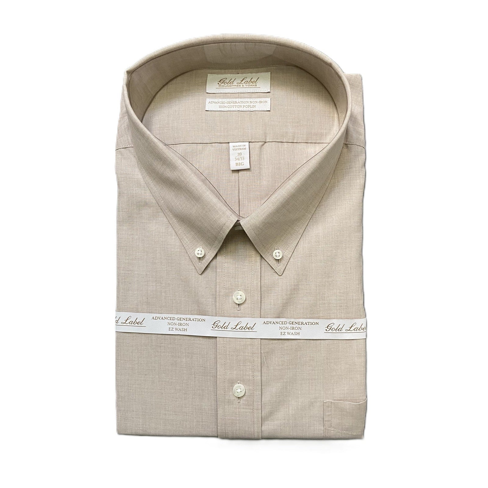 Roundtree & Yorke Shirt Big & Tall Men's 20 34/35 Dress Shirt Khaki
