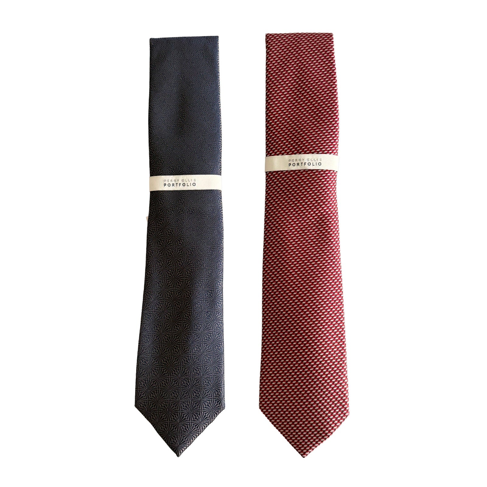 Perry Ellis Portfolio Men's Ties Lot of 2 Red Bartolle Mini & Navy Reder Geo