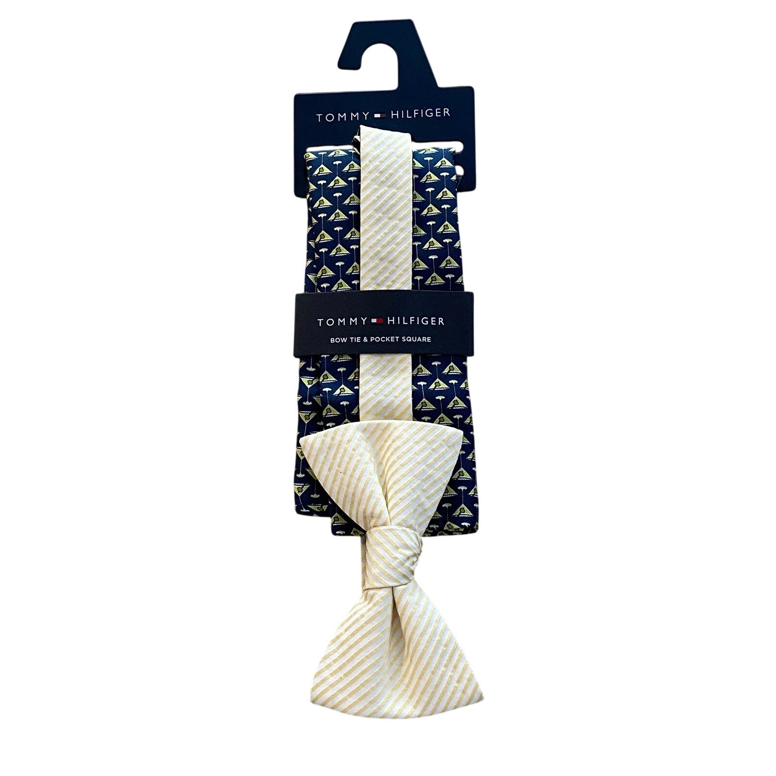 Tommy Hilfiger Tie Men's Bow Tie & Pocket Square Combo Blue & Yellow Martini