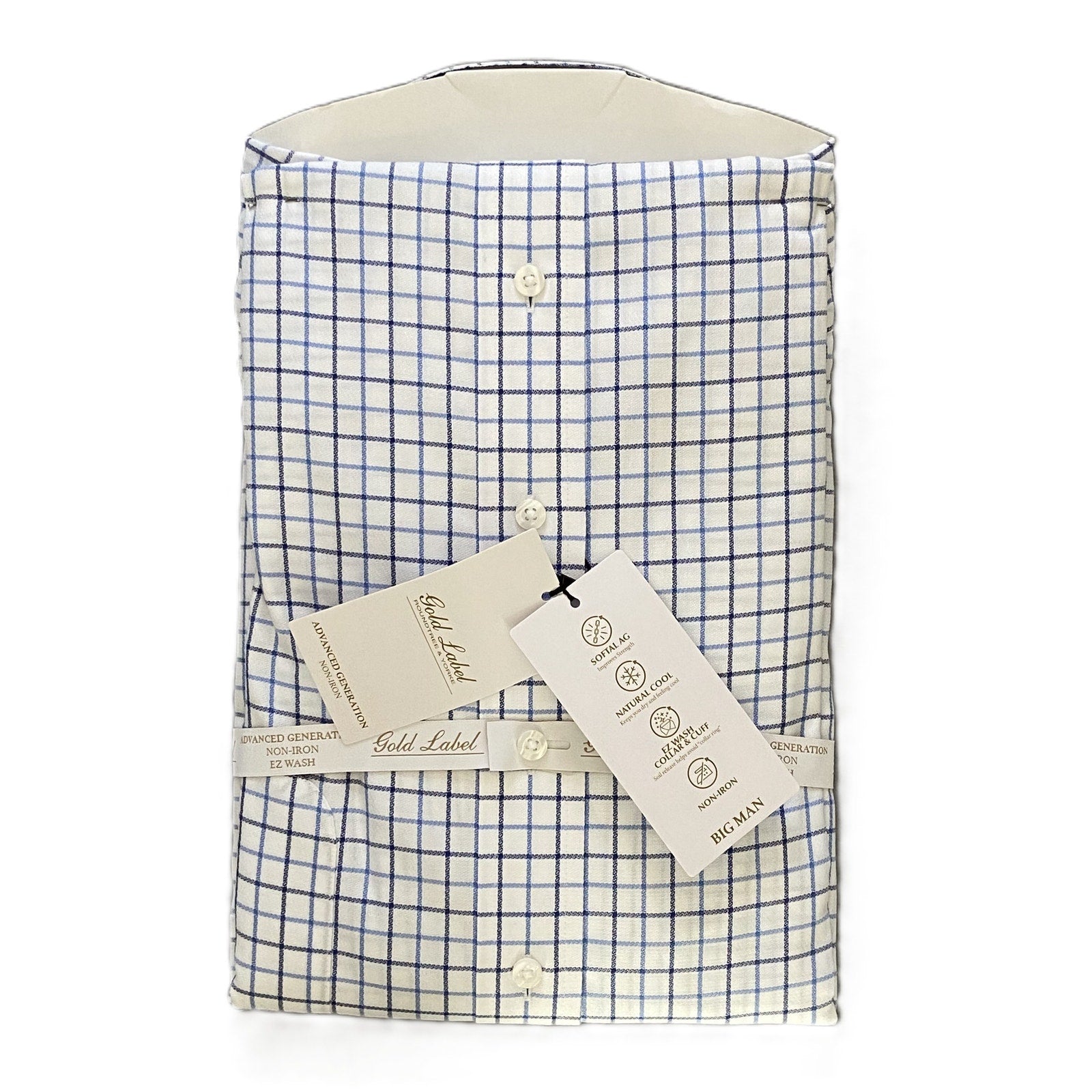 Roundtree & Yorke Shirt Big & Tall Men's 20 36/37 Blue Check Dress Shirt